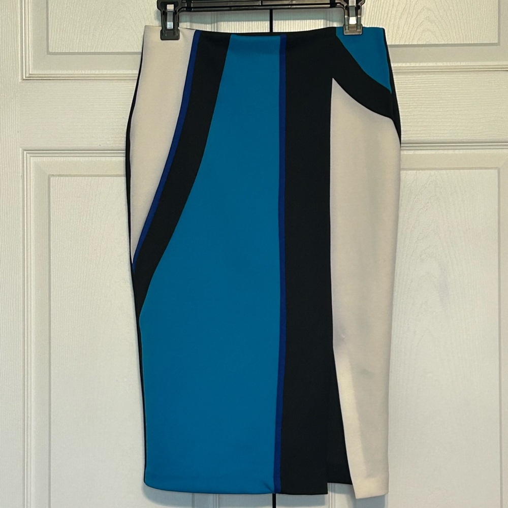Bisou Bisou Colorblock Skirt Women’s Small Bodycon Stretchy Blue‎ Black